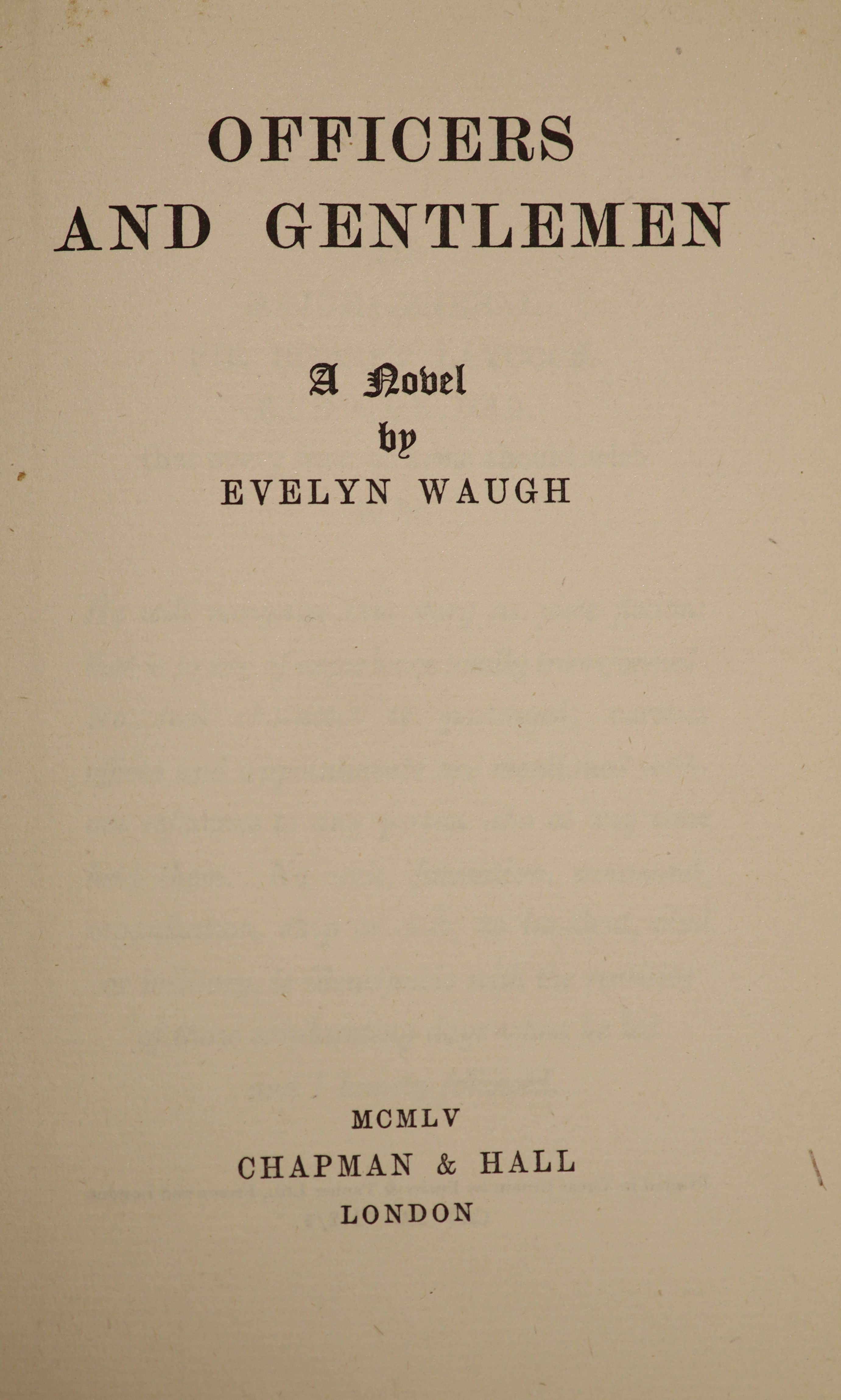 Waugh, Evelyn - 10 works - Love Among the Ruins, 1st edition, in unclipped d/j, ownership inscriptions to front fly leaf, spotting to early leaves, Chapman and Hall, London, 1953; Officers and Gentlemen, 1st edition, in
